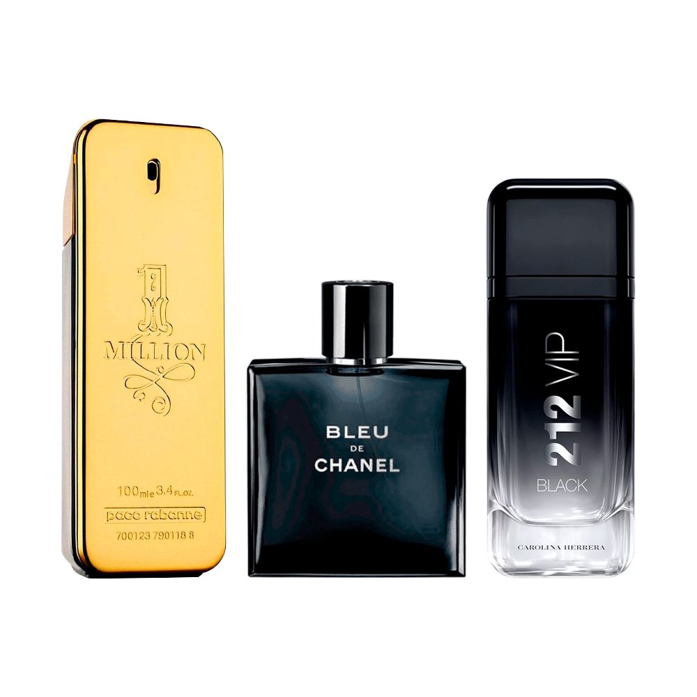 Combination of 3 men's perfumes - 1 Million, Bleu de Chanel and 212 VIP Black [100 ml]